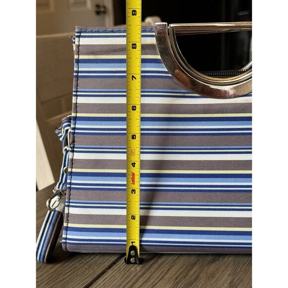 Vintage 90s Canvas Shell Purse Tote Fashion Retro Style Shoulder Handbag Striped - Picture 10 of 10